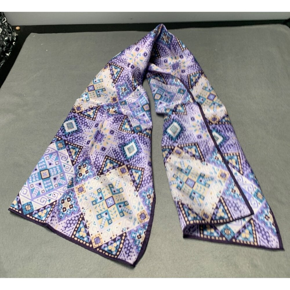 Vintage Vintax Acetate Geometric Print Scarf 13" X 42"